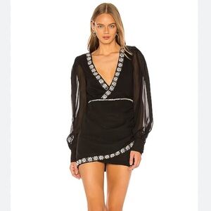 NBD Nymphelia Mini Dress in Black & Silver Chiffon Embellished Stone NEW